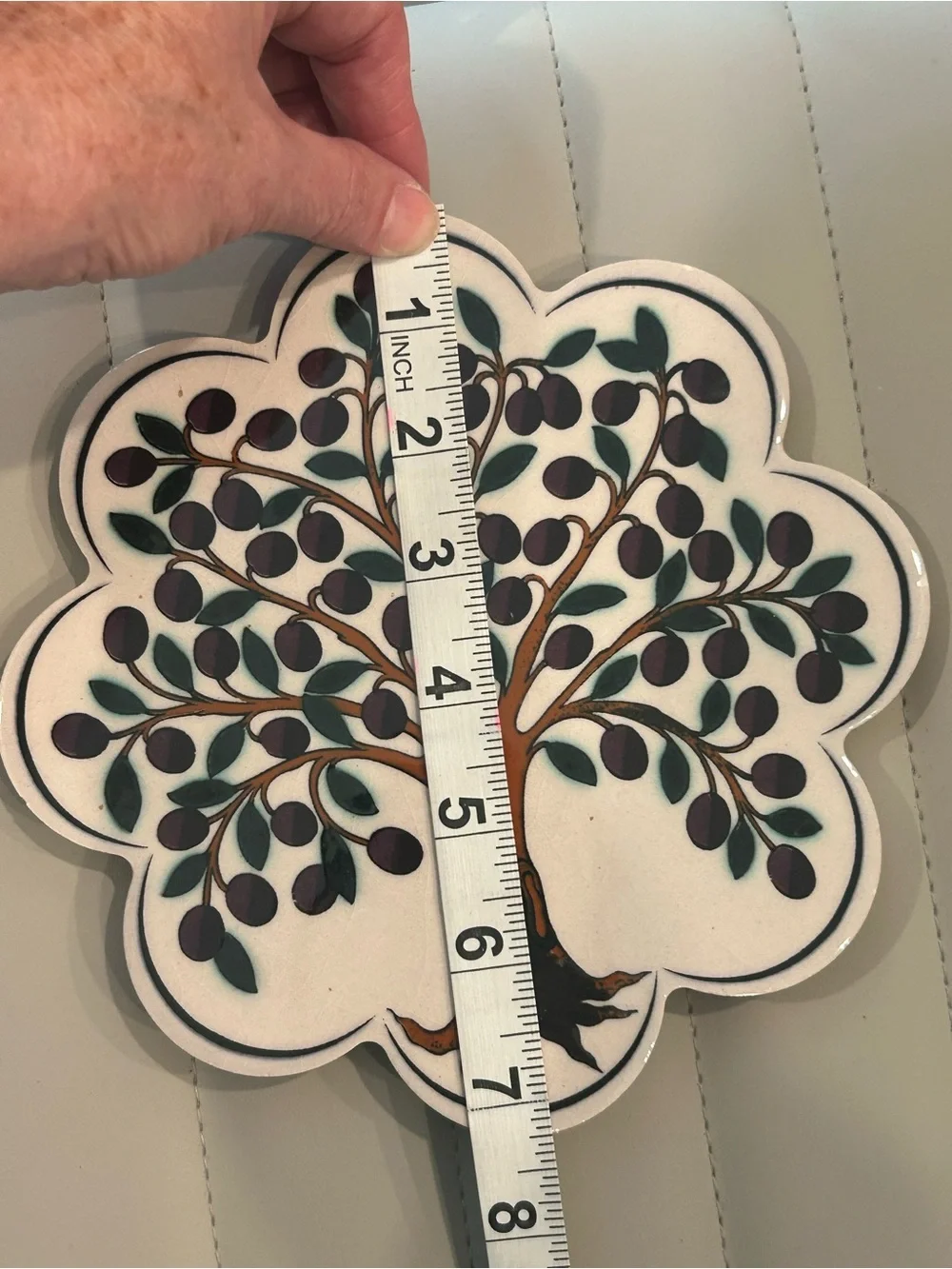 Vintage Turkish Olive Tree of Life Ceramic Trivet Made in Turkey